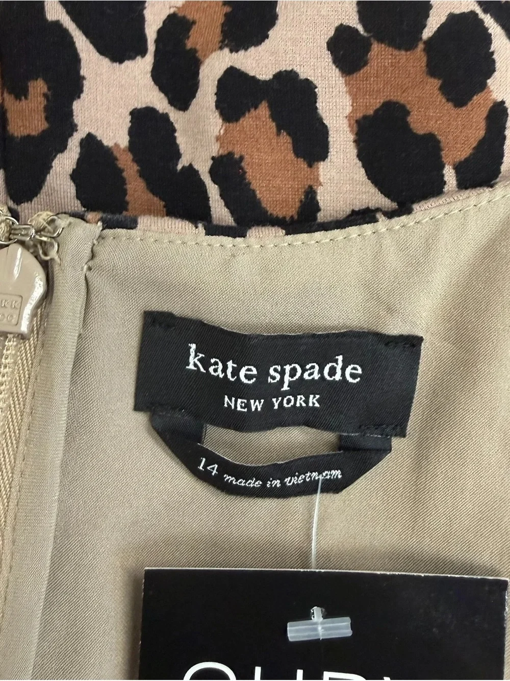 Kate Spade Brown & Black Spotted Leopard Bow Knot Top - Size 14